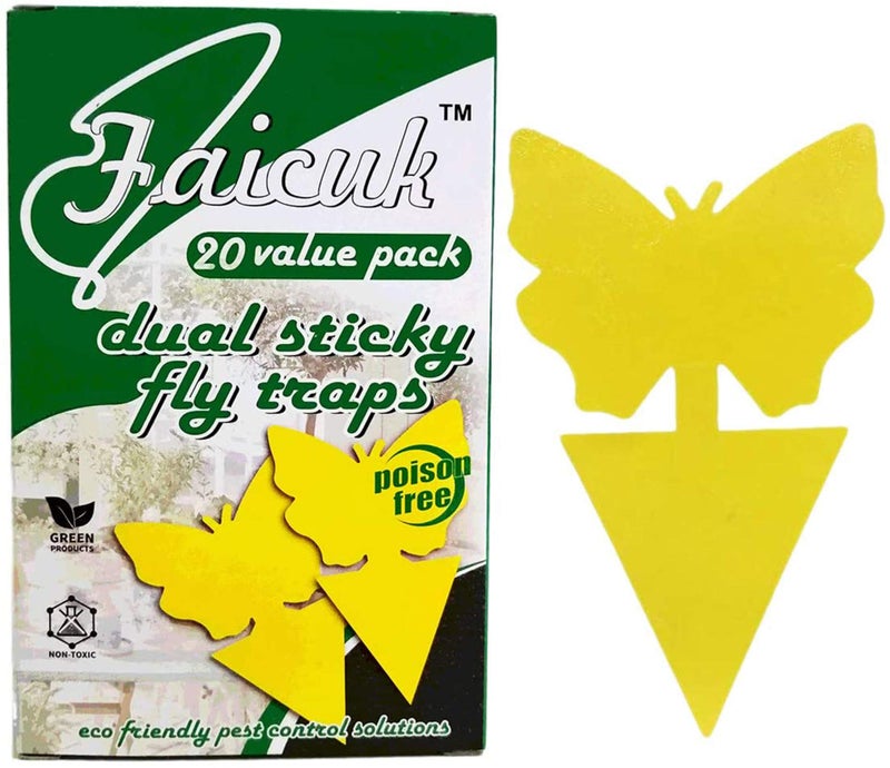Faicuk Dual-Sided Yellow Sticky Fly Traps for Plant (20 Pack Butterfly) - Image 1